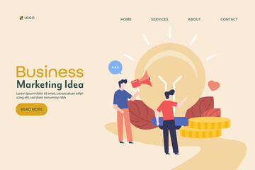 Business people working on creative idea, brainstorming new strategy and innovation start up concept . Flat design vector web banner.