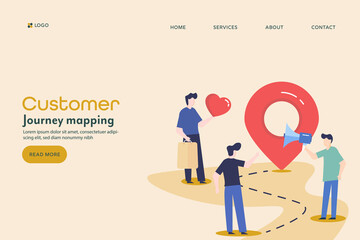 Customer journey map vector illustration concept of business people. Flat design landing page template.