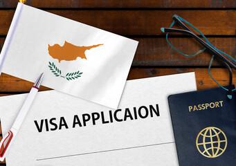 Flag of Cyprus , visa application form and passport on table