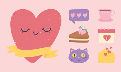 heart ribbon cake message calendar cake love and romance in cartoon style