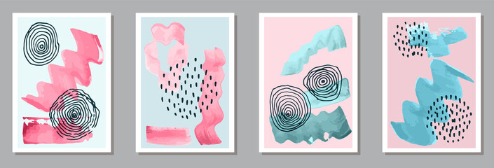 Painted vintage banners vector set. Watercolor