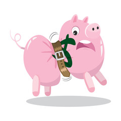 Piggy bank with tighten belt, illustration vector cartoon