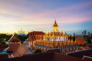 Golden metal castle illuminated, Wat Ratchanatdaram Woravihara