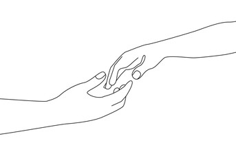 Continuous Line Drawing of Hands Couple Trendy Minimalist Illustration. One Line Abstract Concept. Hands Couple Minimalist Contour Drawing. Vector EPS 10.
