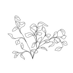 One Line Drawing Vector Leaves Print. Botanical Poster. Modern Single Line Art, Aesthetic Contour. Perfect for Home Decor, Wall Art Posters, or t-shirt Print, Mobile Case. Continuous Line Drawing
