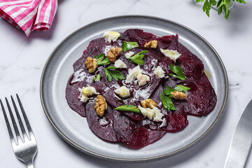 Homemade Beet Salad with Walnuts, Mozzarella and Parsley