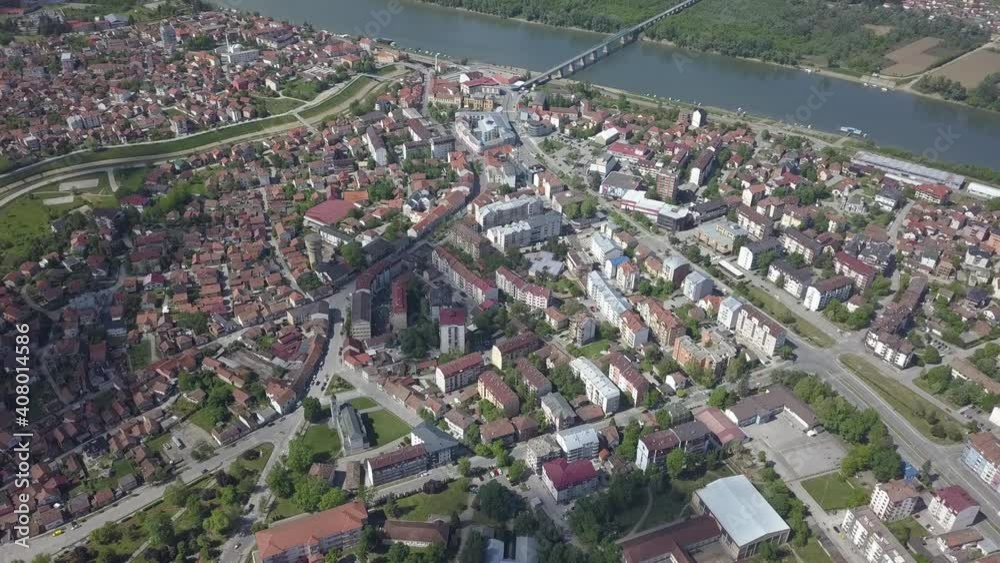 Canvas Prints An aerial view of the buildings and the roads at the Brcko district, Bosnia and Herzegovina in HD