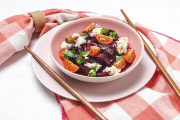 Homemade Beet Salad with Walnuts, Mozzarella and Parsley