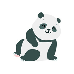 Little panda. Cute illustration of sitting baby panda isolated on a white background. Vector 10 EPS