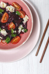Homemade Beet Salad with Walnuts, Mozzarella and Parsley
