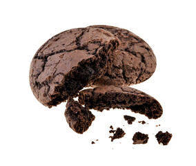  chocolate brownie cookies on white background.