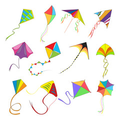 Obraz na płótnie Canvas Flying kite set, colored kids toys in high sky, indian holiday
