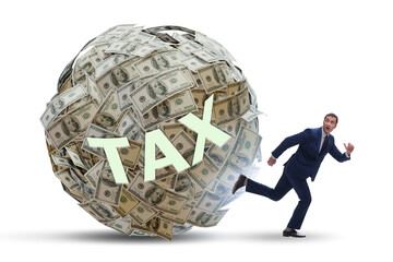 Businessman running away in tax concept