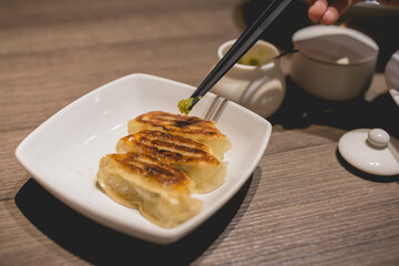 Gyoza or japanese dumplings with nagasaki style - 408016935