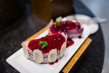 Blueberry layer cake with blueberry jam topping - 408016968