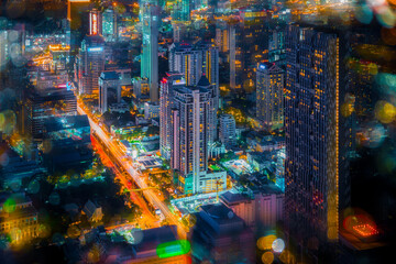 Landscape of Bangkok city at twilight time with bird view. - 408017127