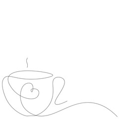 Valentines day background with heart and cup of coffee, vector illustration