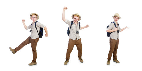 Man in safari hat in hunting concept