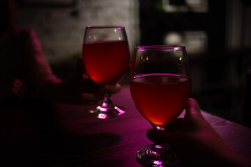 Glass with drink romance restaurant interior luxury