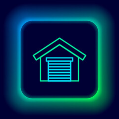 Glowing neon line Garage icon isolated on black background. Colorful outline concept. Vector.