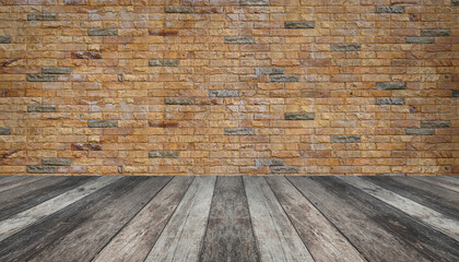 empty brick wall with wooden floor room interior