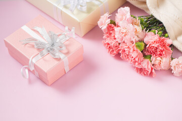 Gift box with carnation flowers