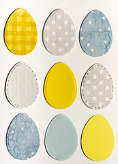 Paper cut out Easter eggs isolated on white background. Greeting card design. 