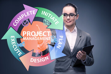 Businesswoman in project management different phases