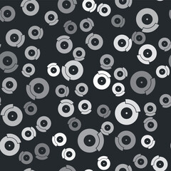 Grey Car brake disk with caliper icon isolated seamless pattern on black background. Vector.