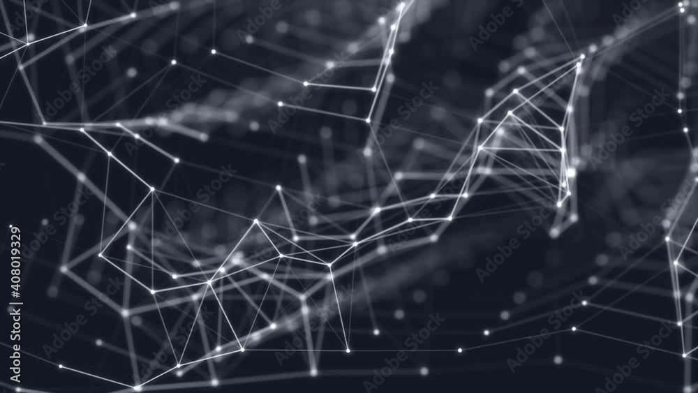 Poster Abstract digital connection moving dots and lines. Technology background. Network connection structure. Plexus effect. 3d Seamless loop. 4K