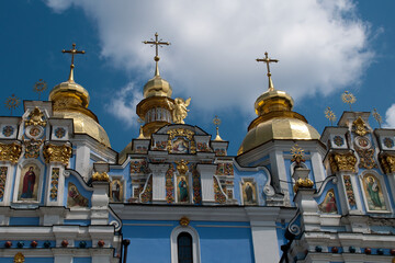Fototapeta na wymiar Kiev Ukraine, facade and domes of St. Michael's Golden-Domed Monastery