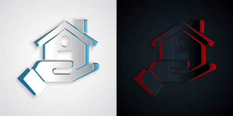 Paper cut Realtor icon isolated on grey and black background. Buying house. Paper art style. Vector.