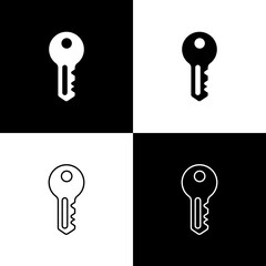 Set House key icon isolated on black and white background. Vector.