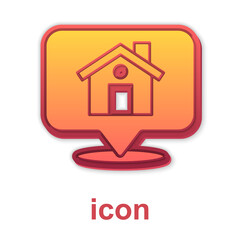 Gold Map pointer with house icon isolated on white background. Home location marker symbol. Vector.