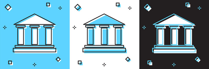 Set Museum building icon isolated on blue and white, black background. Vector.