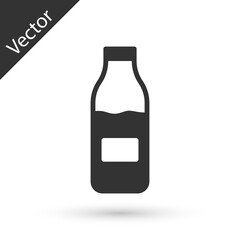 Grey Closed glass bottle with milk icon isolated on white background. Vector.