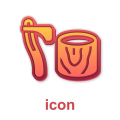 Gold Wooden axe in stump icon isolated on white background. Lumberjack axe. Axe stuck in wood. Chopping wood. Vector.