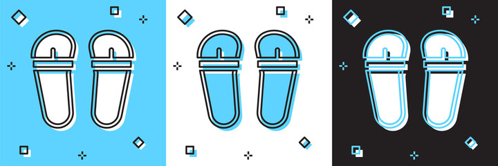 Set Flip flops icon isolated on blue and white, black background. Beach slippers sign. Vector.