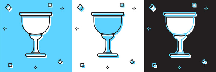 Set Holy grail or chalice icon isolated on blue and white, black background. Christian chalice. Christianity icon. Vector.