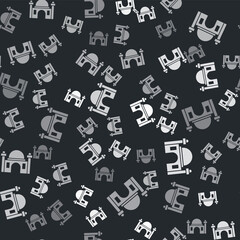 Grey Muslim Mosque icon isolated seamless pattern on black background. Vector.