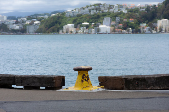 Yellow cleat in Wellington Harbour with Roseneath in the background.