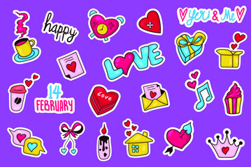 colorful hand drawn valentine sticker collection