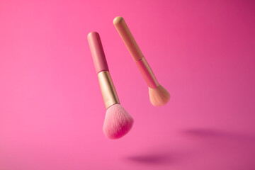 Beauty cosmetic makeup product layout. Fashion woman make up brushes. Stylish design background....
