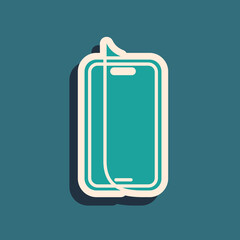 Green Glass screen protector for smartphone icon isolated on green background. Protective film for glass. Transparent soft glass for mobile phone. Long shadow style. Vector.
