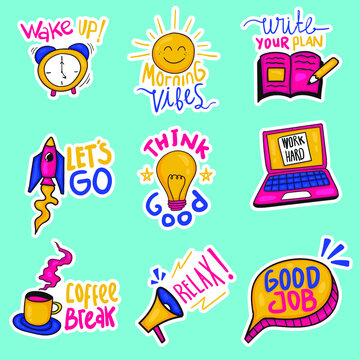 Naklejki Colorful Hand drawn work stickers collection