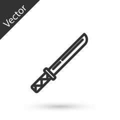 Grey line Traditional Japanese katana icon isolated on white background. Japanese sword. Vector.