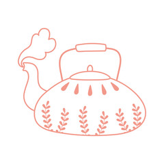 tea and coffee kettle floral ornament icon line style