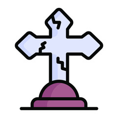 catholic cross, halloween vector color line icon