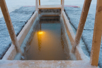The baptismal font is equipped for bathing on the Orthodox feast of Epiphany. Swimming is organized in the lake. Frost, cold