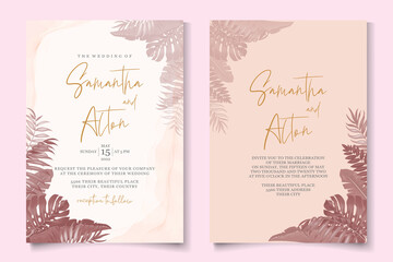 Wedding invitation template with elegant tropical nature
